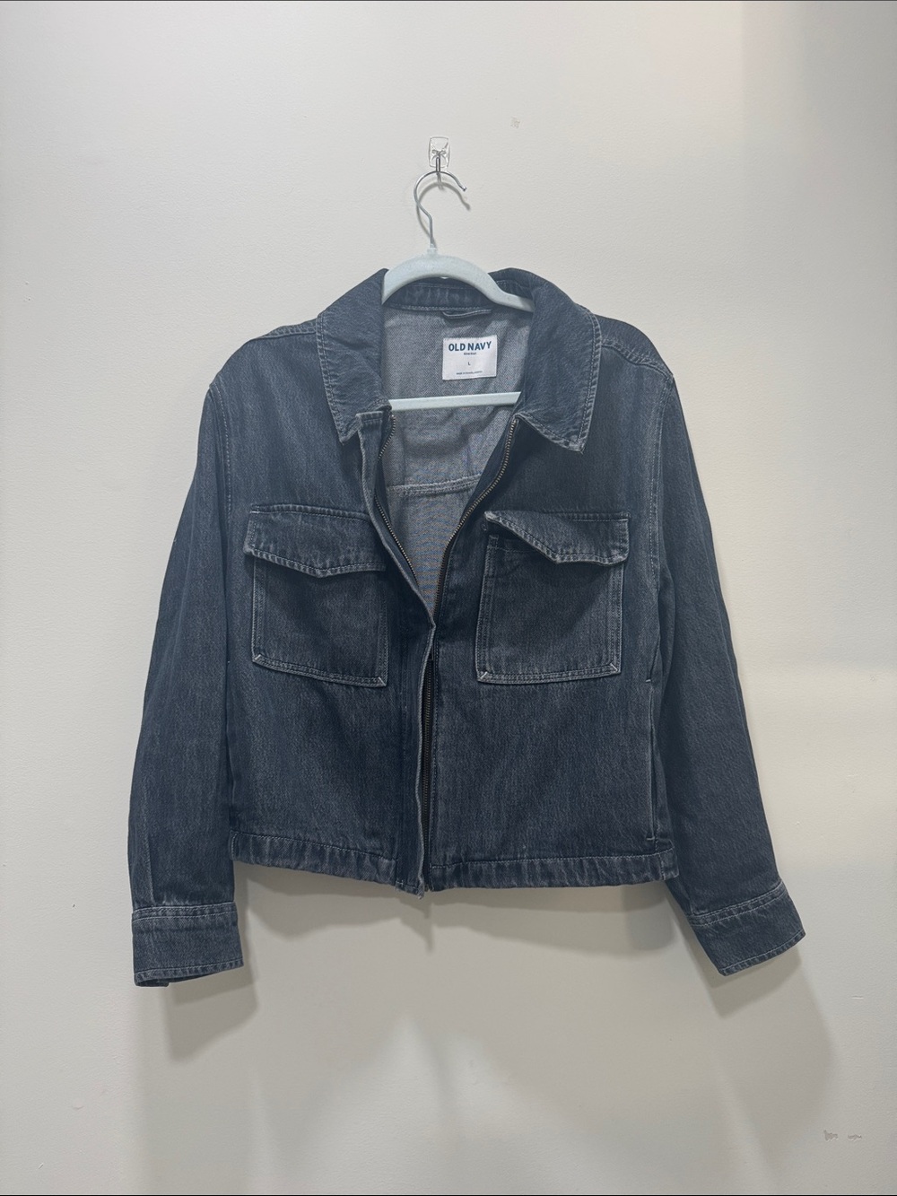 Old Navy Faded Black Denim Jacket with Chest Flap Pockets